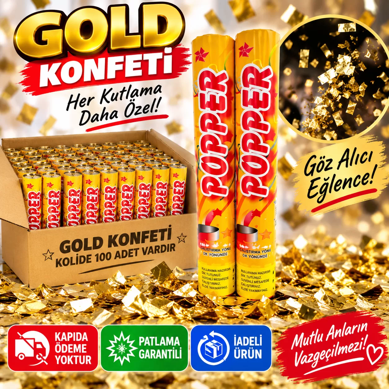 Gold Konfeti Fiyatı 2026 | Kolide 100 Adet