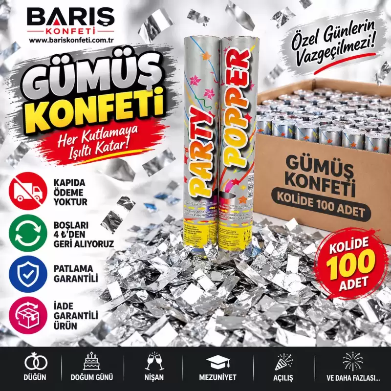 Gümüş Konfeti Fiyatı 2026 | Kolide 100 Adet